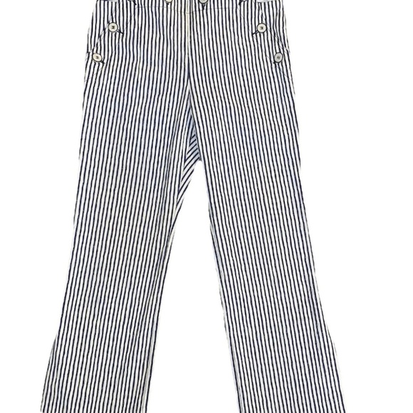 TRINA TURK Lyric Theatre Pants Seersucker Blue/White MidRise Straight Leg Size 6 - Picture 3 of 11